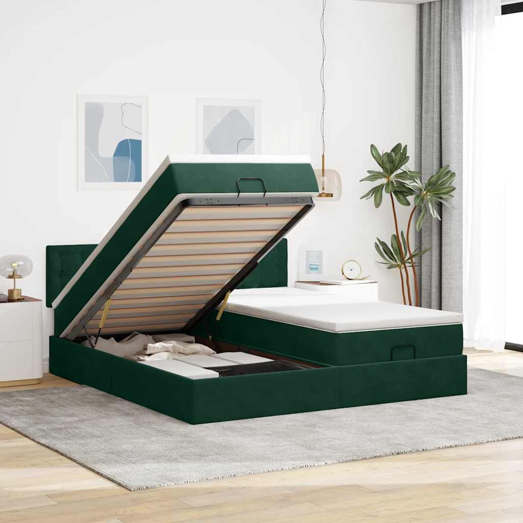 vidaXL Ottoman bed met matrassen 160x200cm fluweel lichtgrijs