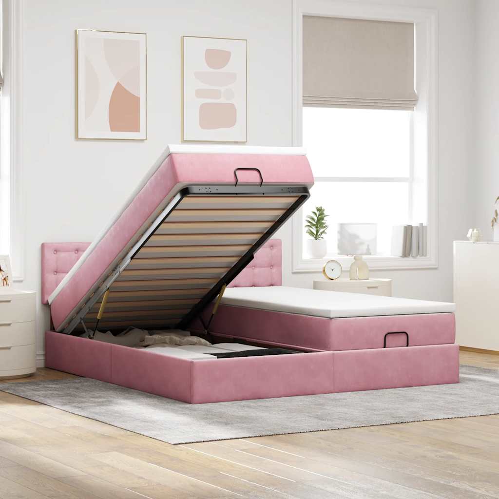vidaXL Ottoman bed met matrassen 160x200cm fluweel lichtgrijs