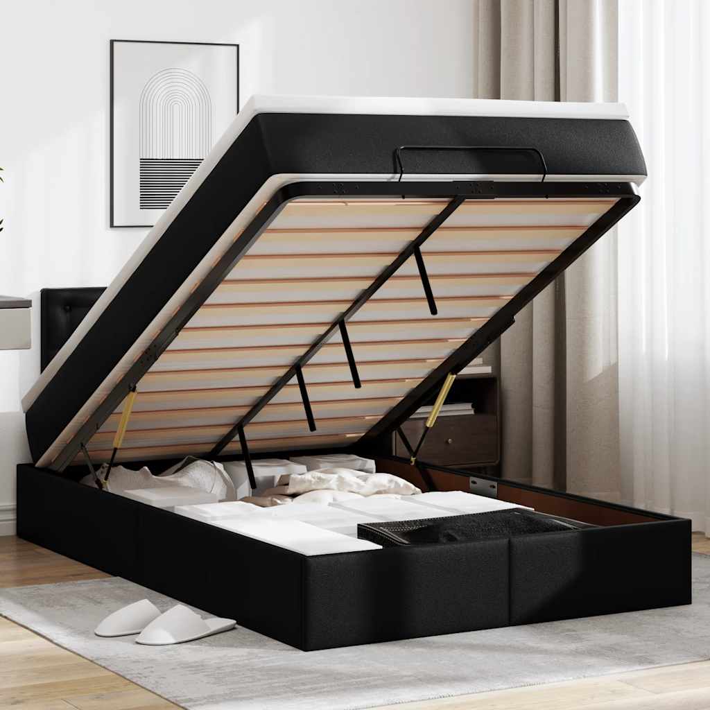 vidaXL Lit ottoman avec matelas et LED 80x200cm Kunstleer noir
