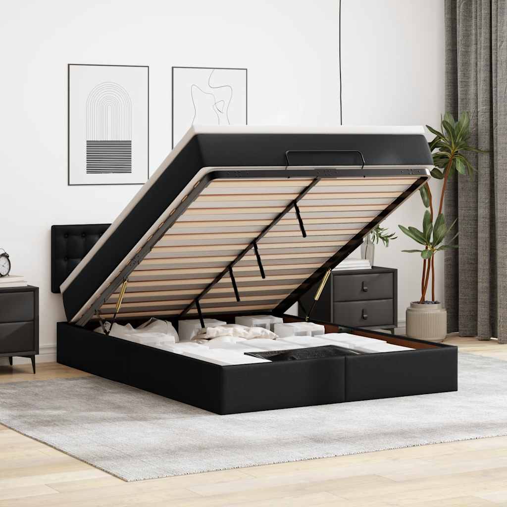 vidaXL Lit ottoman avec matelas et LED 80x200cm Kunstleer noir