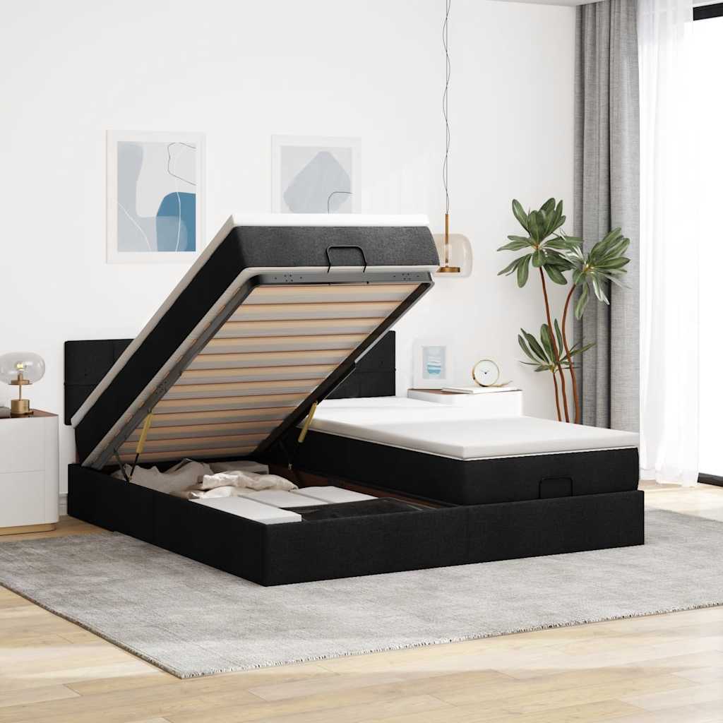 vidaXL Ottoman bed met matrassen en LED's 160x200cm stof lichtgrijs