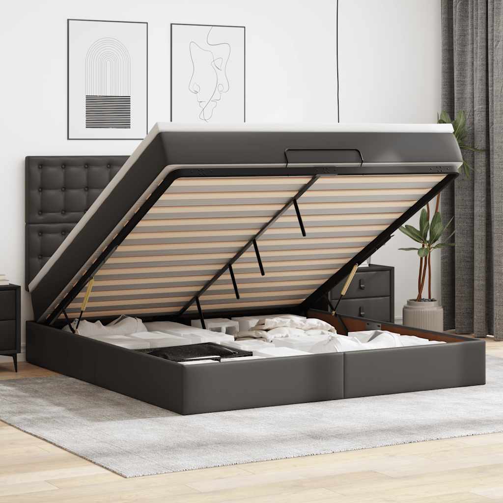vidaXL Ottoman Bed with Mattress 80x200cm Faux Leather Black