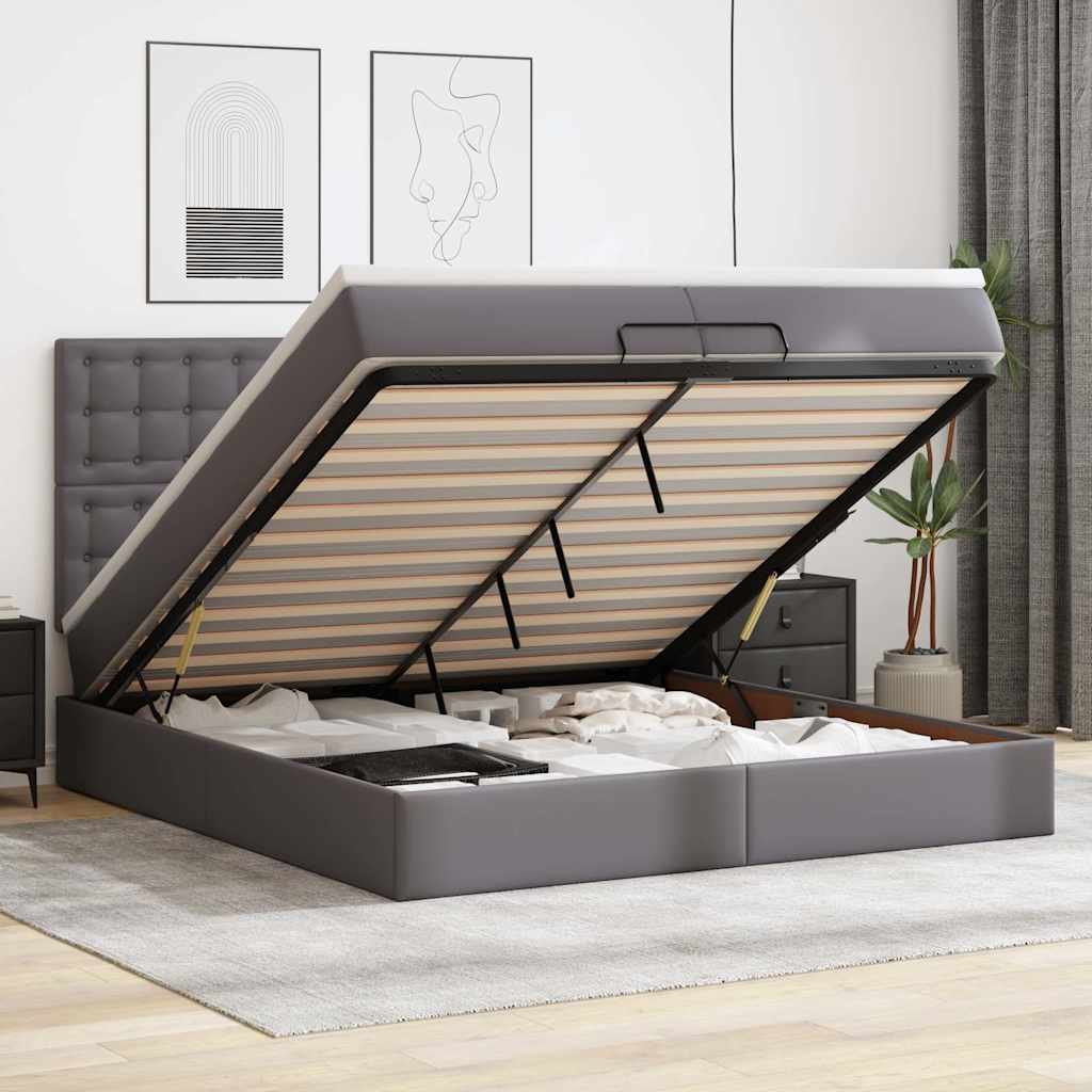 vidaXL Ottoman Bed with Mattress 80x200cm Faux Leather Black