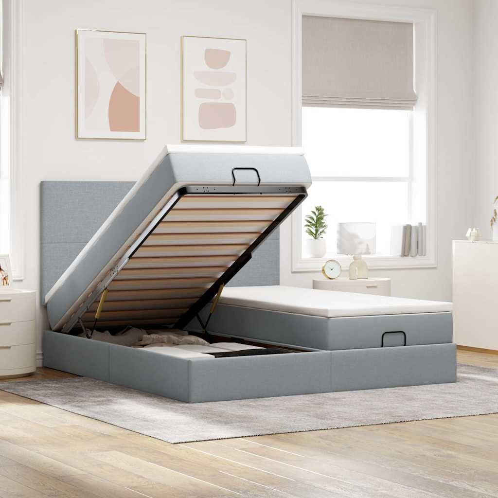 vidaXL Ottoman bed with mattresses 160x200cm fabric light grey