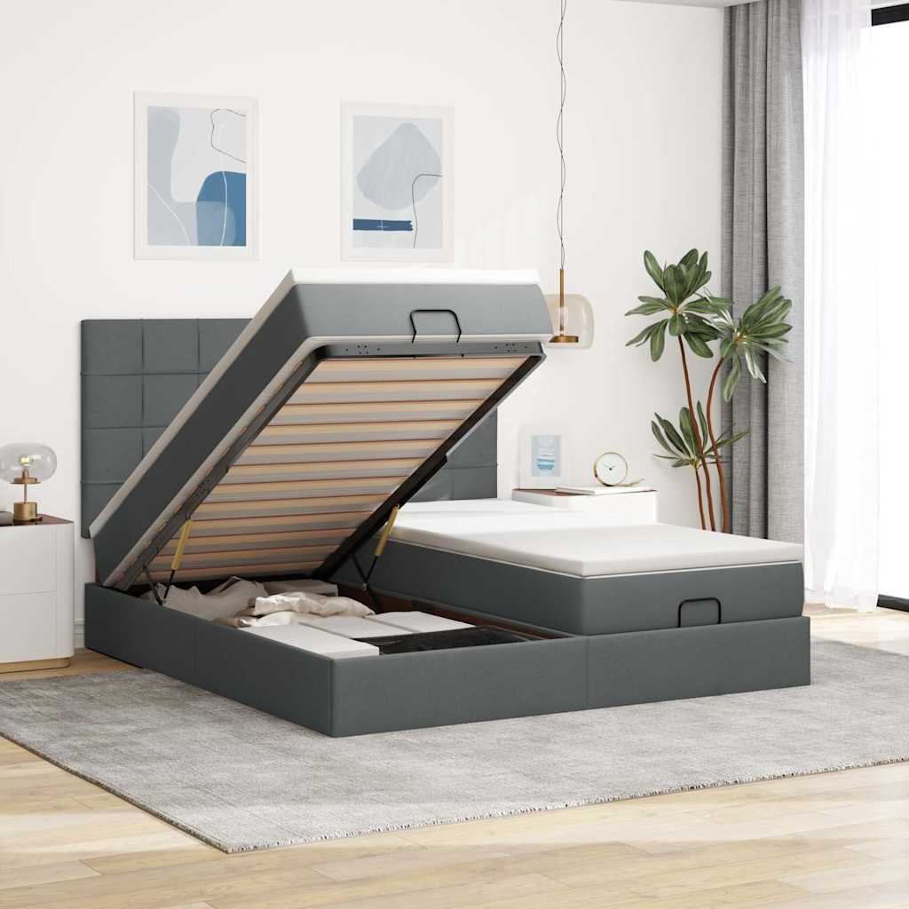 vidaXL Ottoman bed with mattresses 160x200cm fabric light grey