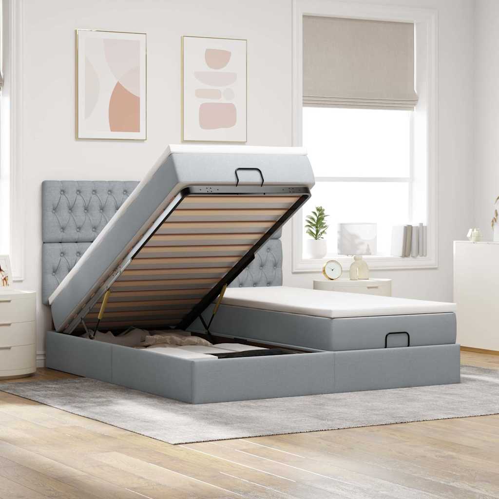 vidaXL Ottoman bed with mattresses 160x200cm fabric light grey