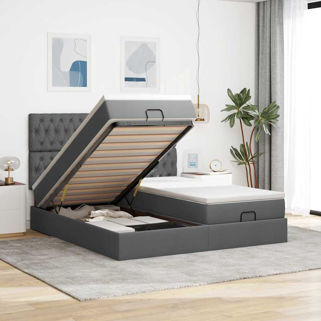 vidaXL Ottoman bed with mattresses 160x200cm fabric light grey