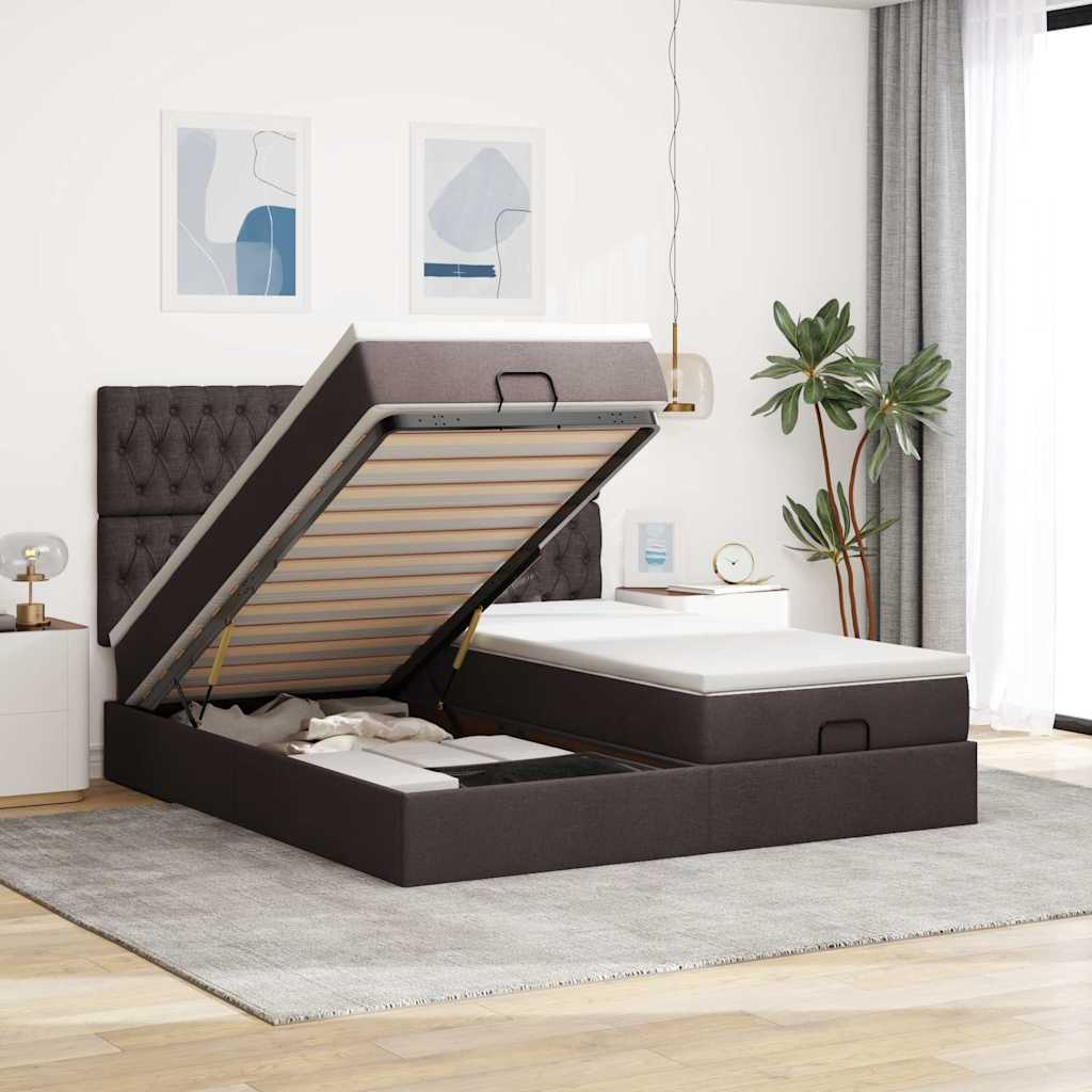 vidaXL Ottoman bed with mattresses 160x200cm fabric light grey