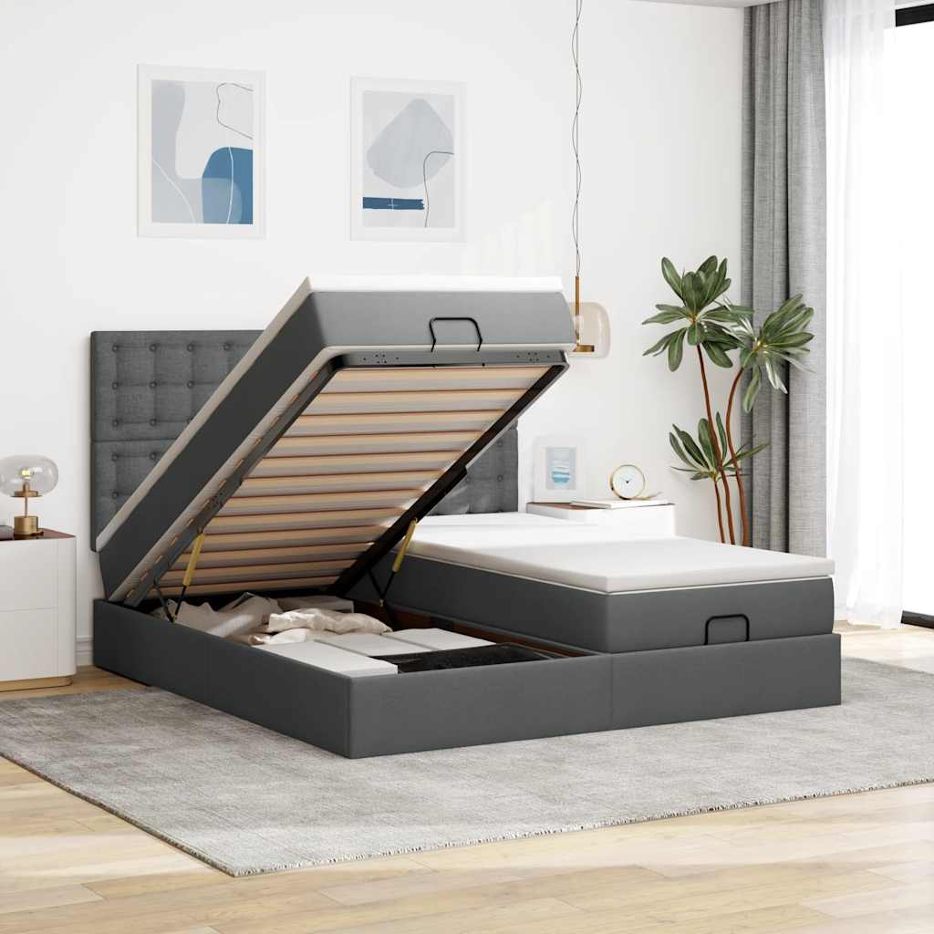 vidaXL Ottoman bed with mattresses 160x200cm fabric light grey