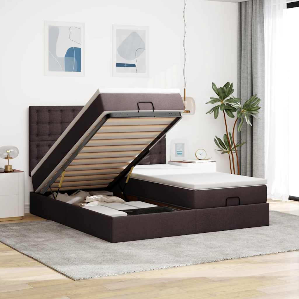 vidaXL Ottoman bed with mattresses 160x200cm fabric light grey