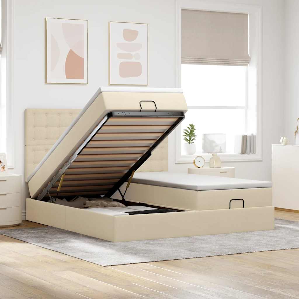 vidaXL Ottoman bed with mattresses 160x200cm fabric light grey