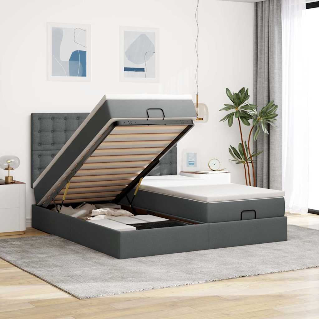 vidaXL Ottoman bed with mattresses 160x200cm fabric light grey