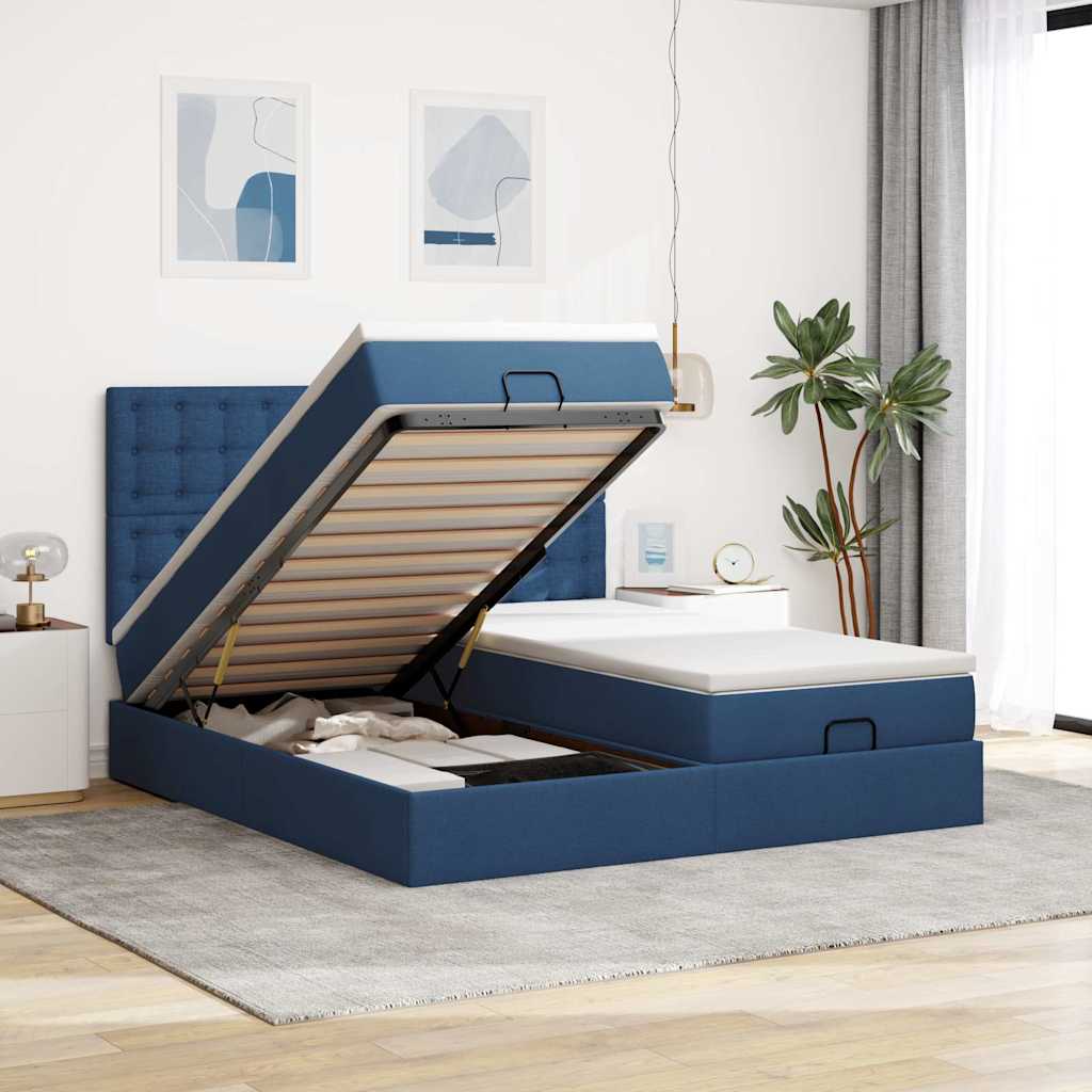 vidaXL Ottoman bed with mattresses 160x200cm fabric light grey