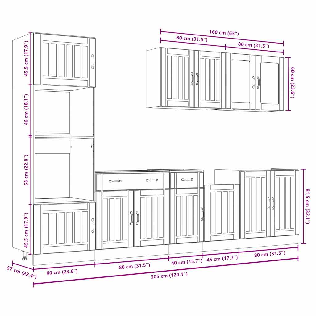 vidaXL 7-delige Keukenkastenset Kalmar bewerkt hout wit