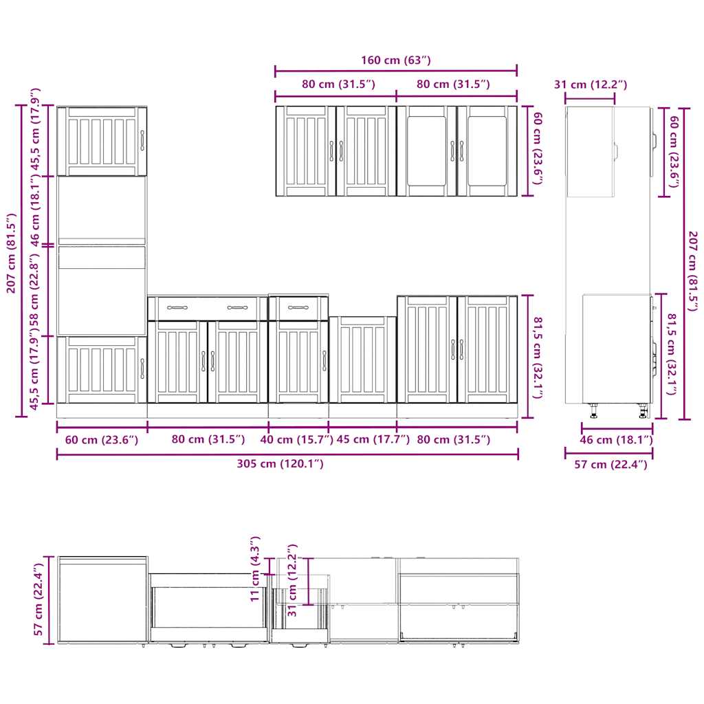 vidaXL 7-delige Keukenkastenset Kalmar bewerkt hout wit
