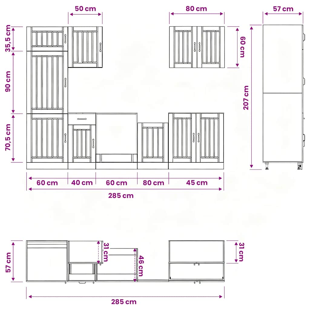 vidaXL 7-delige Keukenkastenset Lucca bewerkt hout wit