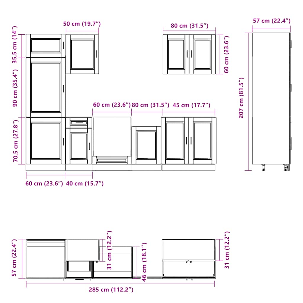 vidaXL 7-Piece Kitchen Cabinet Set Porto Engineered Wood White