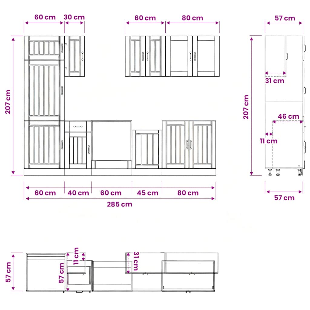 vidaXL 8-delige Keukenkastenset Lucca bewerkt hout wit