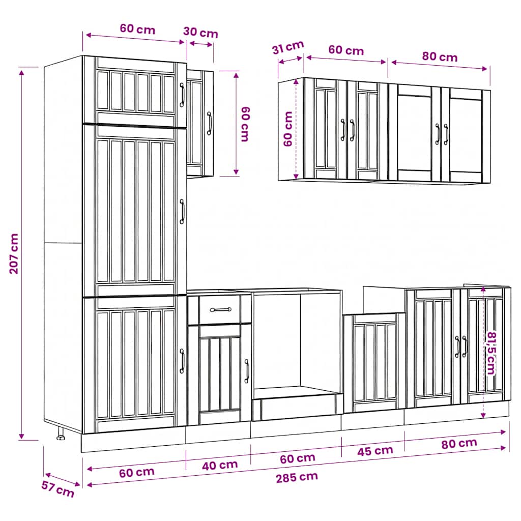 vidaXL 8-delige Keukenkastenset Lucca bewerkt hout wit
