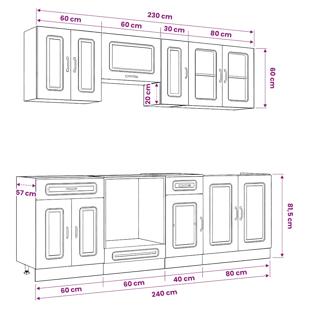 vidaXL 8-delige Keukenkastenset Kalmar bewerkt hout wit