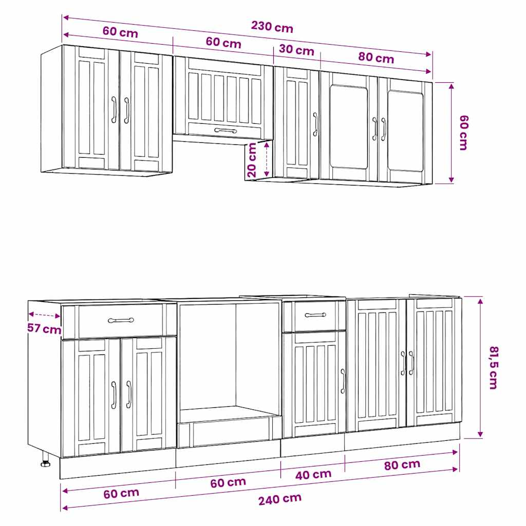 vidaXL 8-delige Keukenkastenset Kalmar bewerkt hout wit
