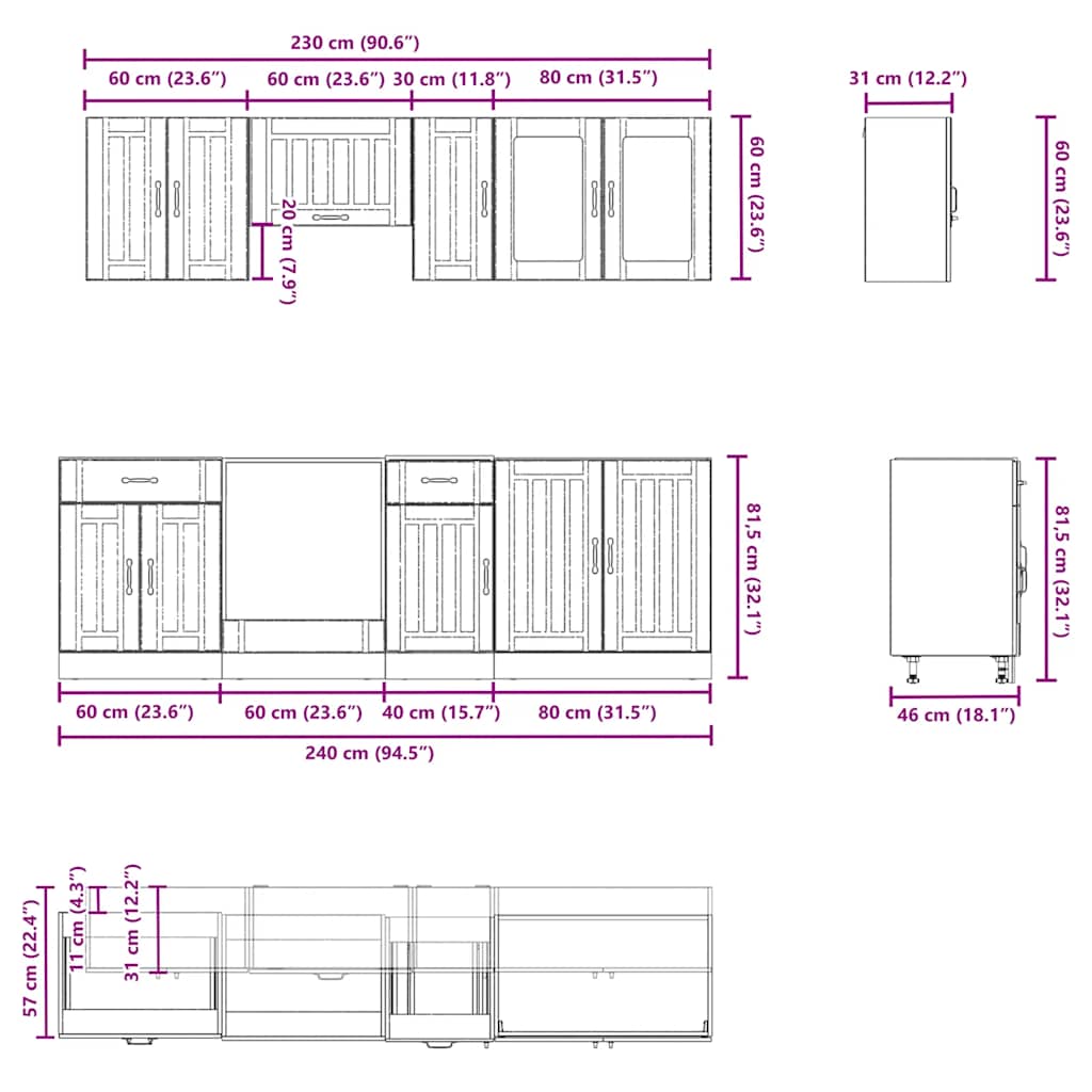 vidaXL 8-delige Keukenkastenset Kalmar bewerkt hout wit