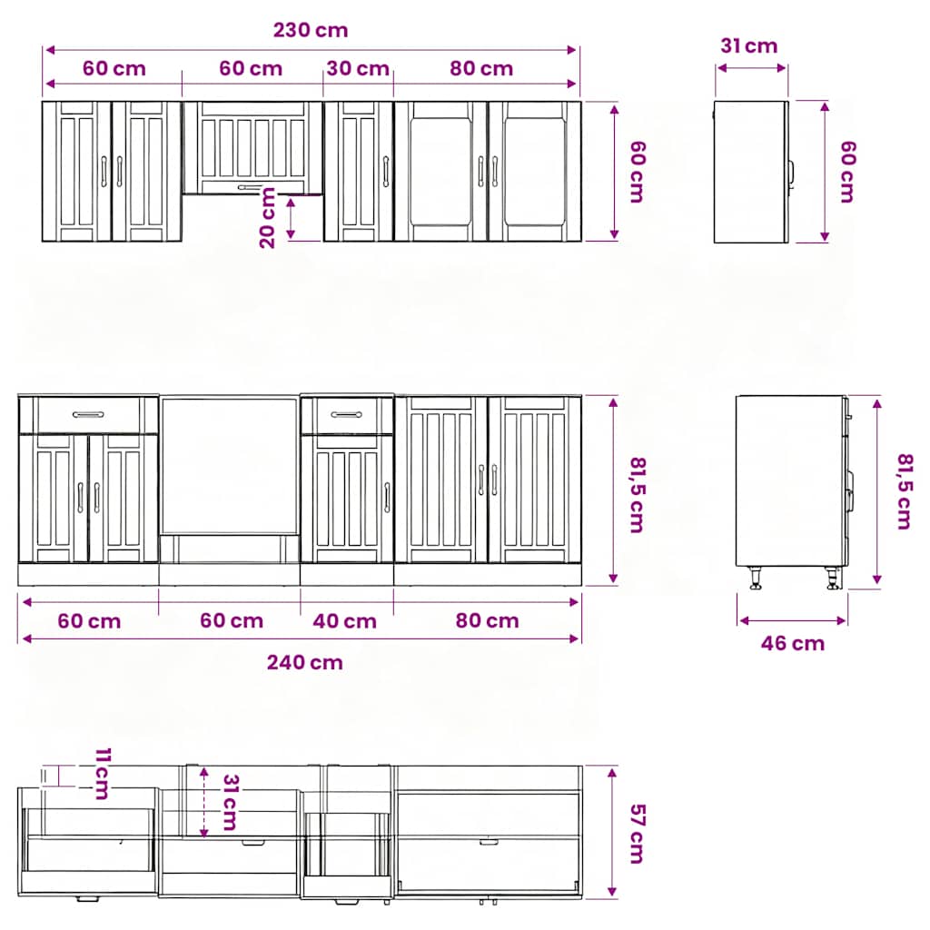 vidaXL 8-delige Keukenkastenset Kalmar bewerkt hout wit