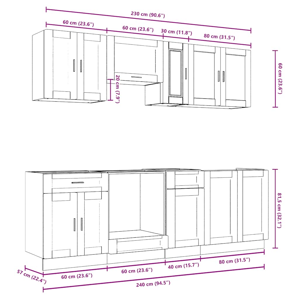 vidaXL 8-Piece Kitchen Cabinet Set Porto Engineered Wood White
