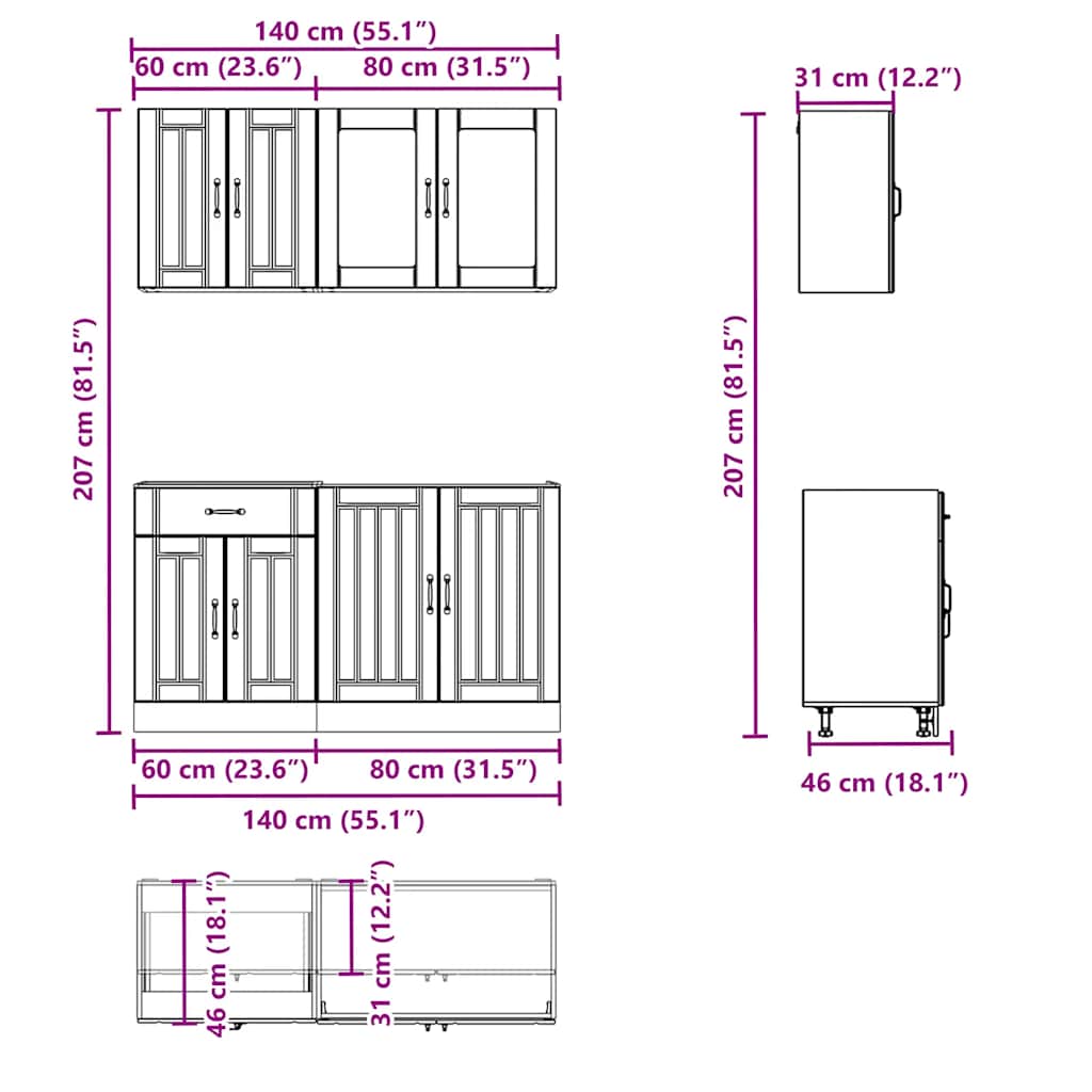 vidaXL 4-delige Keukenkastenset Lucca bewerkt hout wit