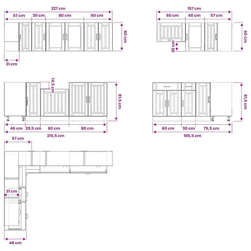 vidaXL 11-delige Keukenkastenset Lucca bewerkt hout wit