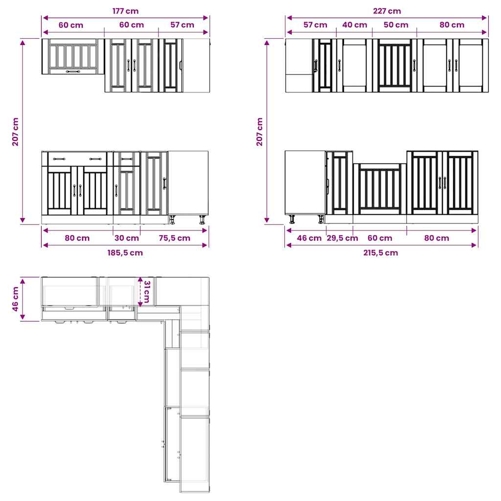 vidaXL 11-delige Keukenkastenset Lucca bewerkt hout wit