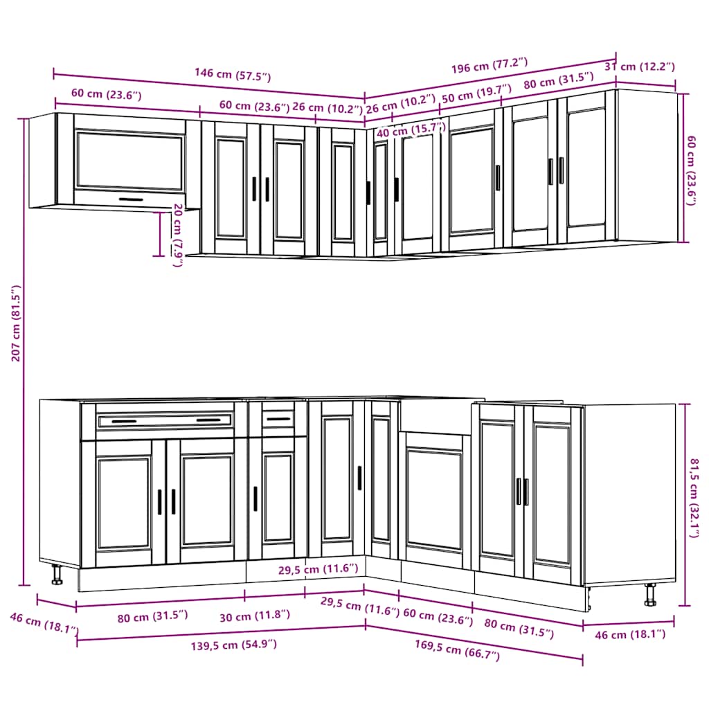 vidaXL 11-Piece Kitchen Cabinet Set Porto Engineered Wood White