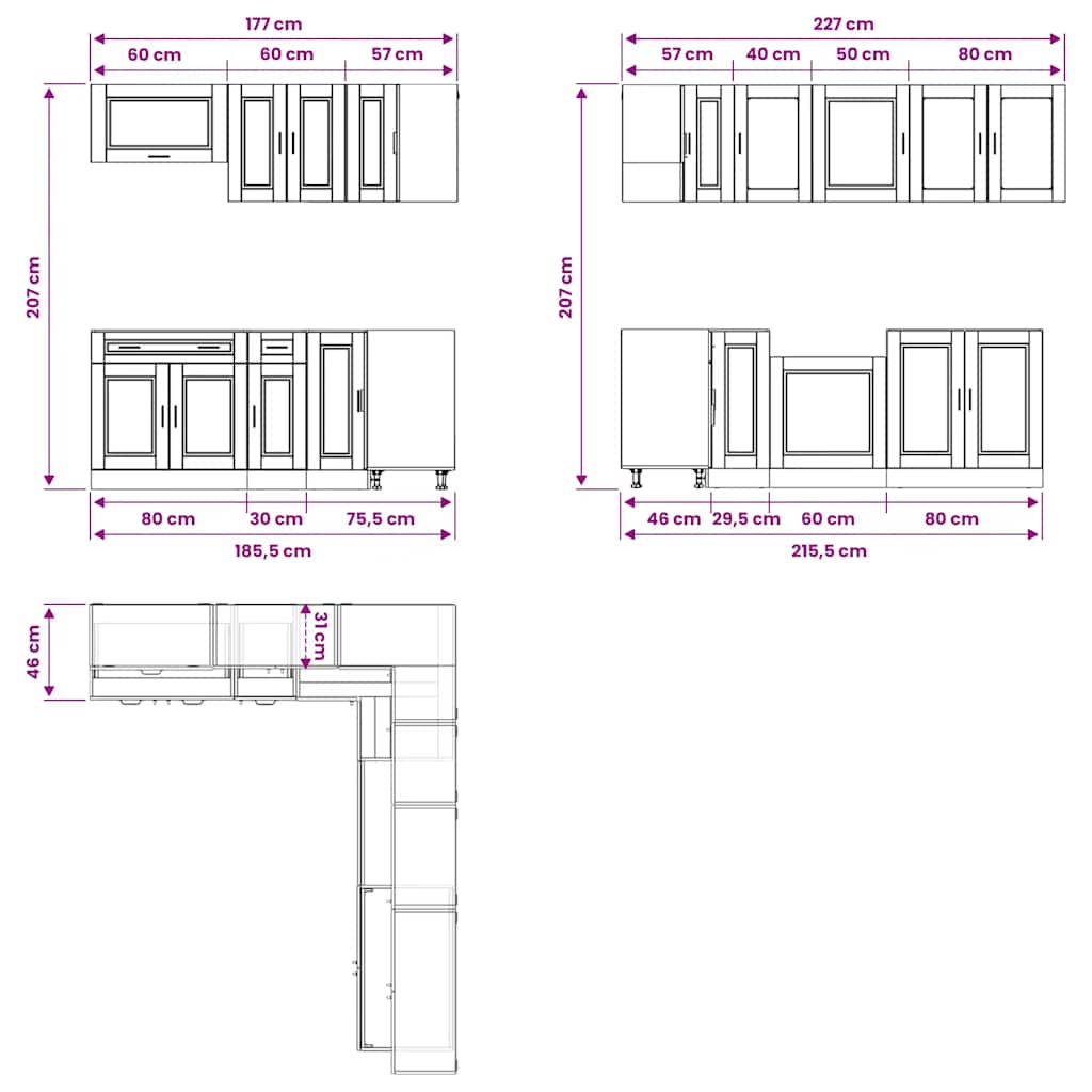vidaXL 11-Piece Kitchen Cabinet Set Porto Engineered Wood White