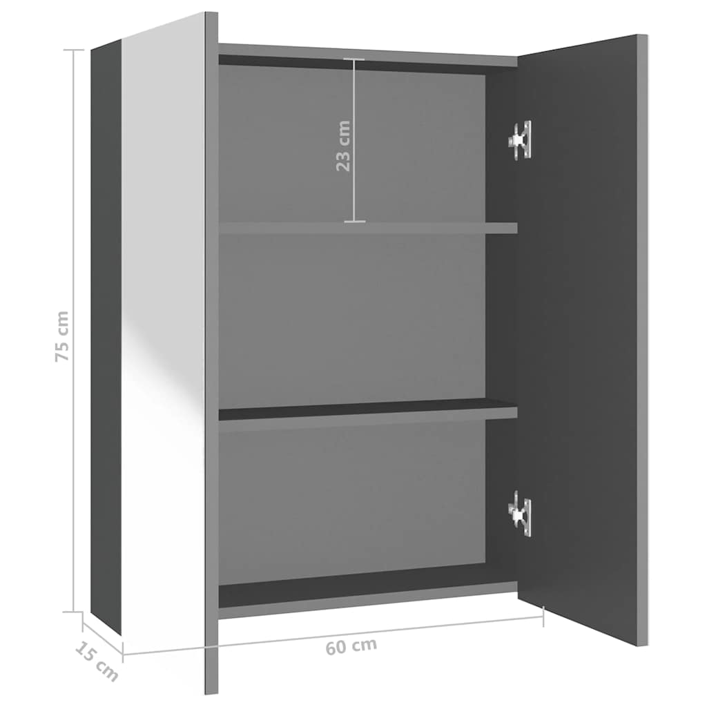 vidaXL Badkamerkast met spiegel 60x15x75 cm MDF glanzend zwart