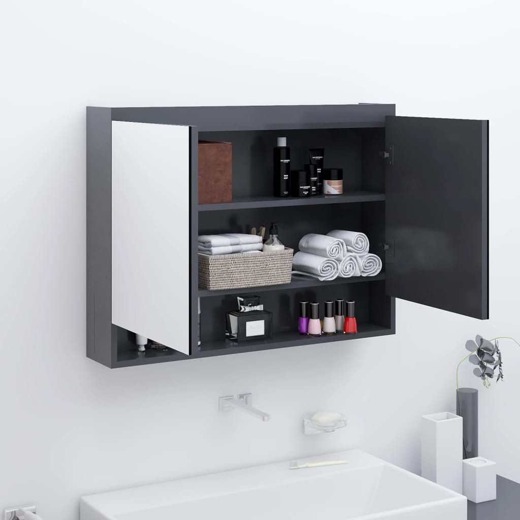 vidaXL Badkamerkast met spiegel 80x15x60 cm MDF glanzend zwart