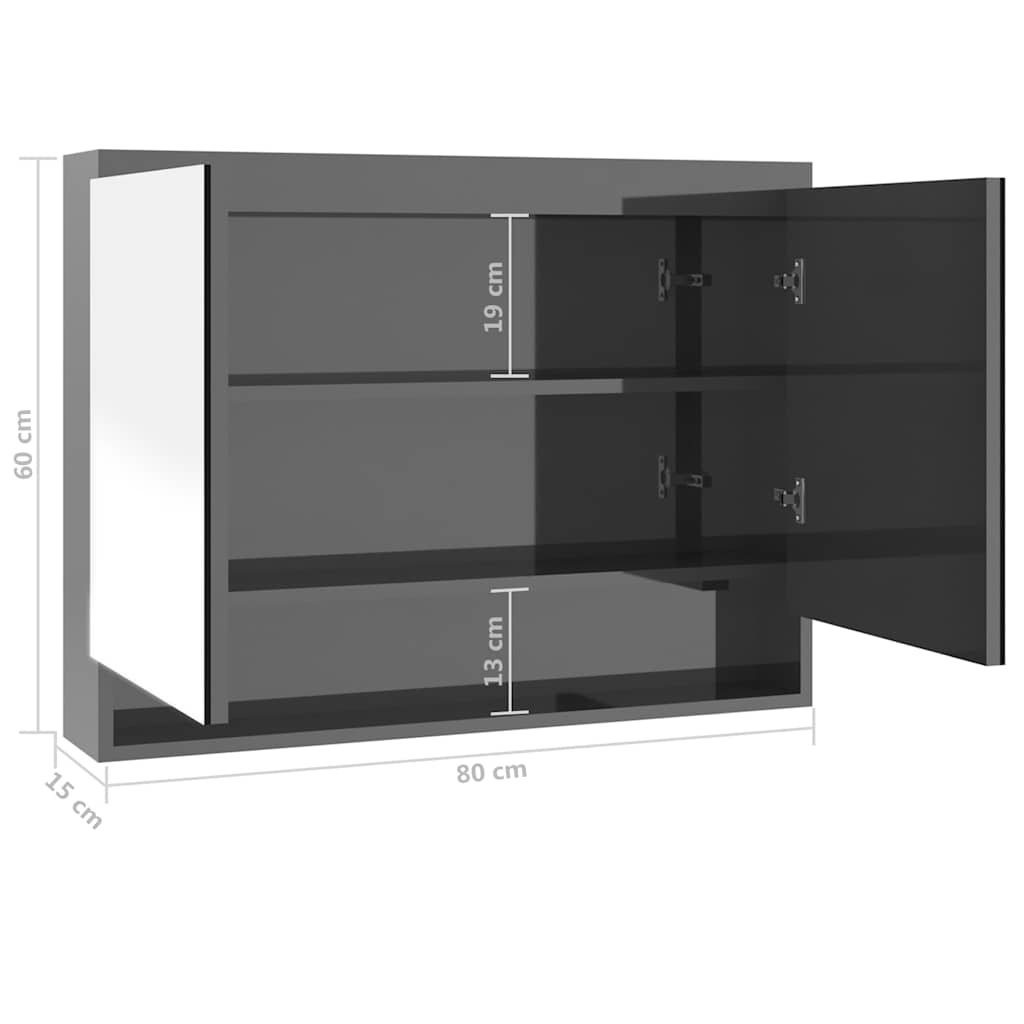 vidaXL Badkamerkast met spiegel 80x15x60 cm MDF glanzend zwart