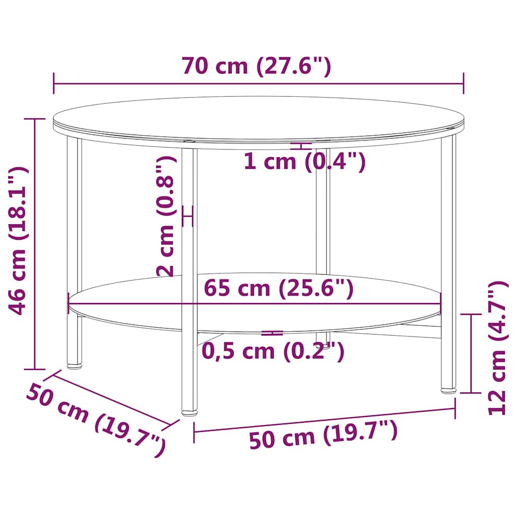 vidaXL Salontafel 70 cm gehard glas zwart en transparant