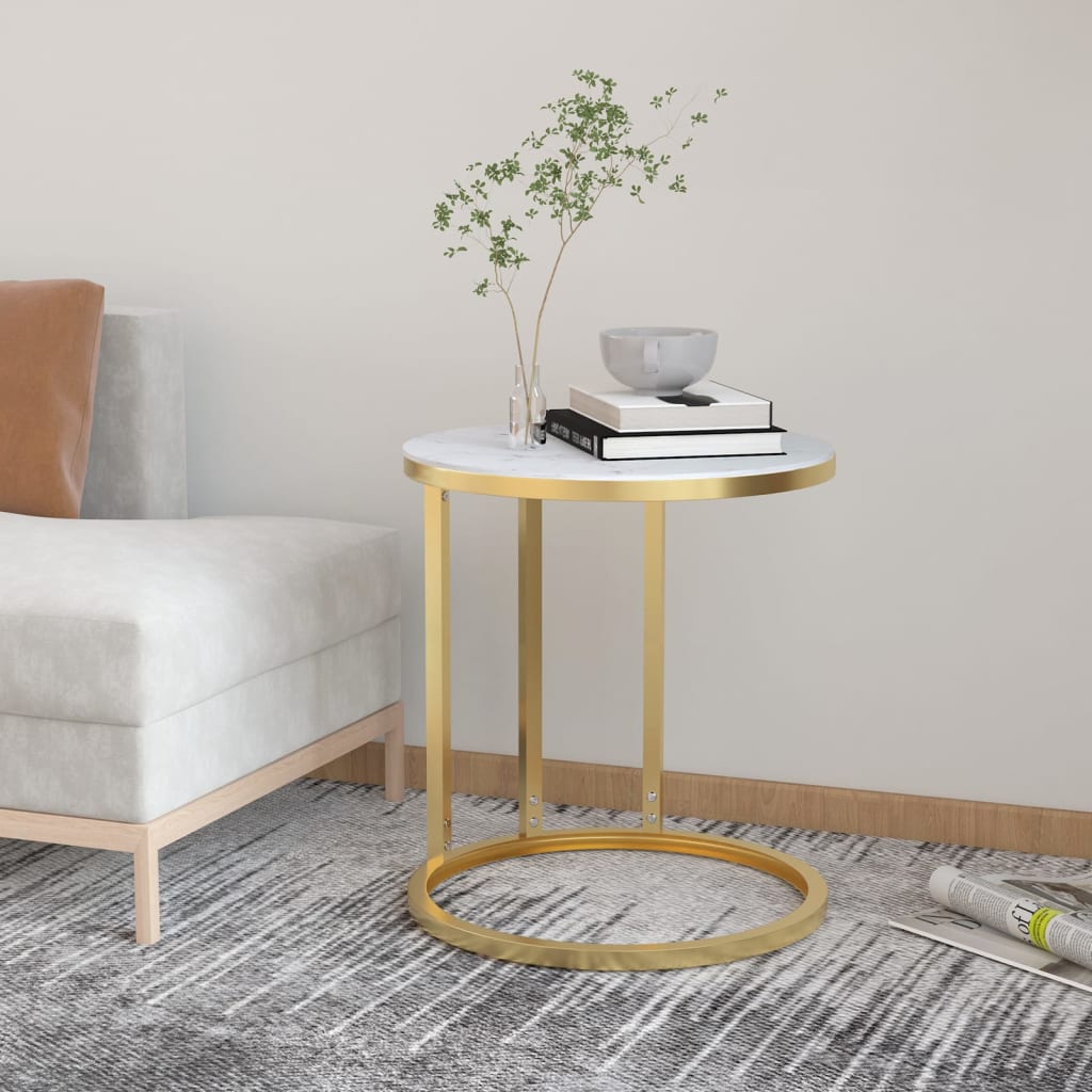 vidaXL Bijzettafel 45 cm gehard glas goudkleurig en transparant