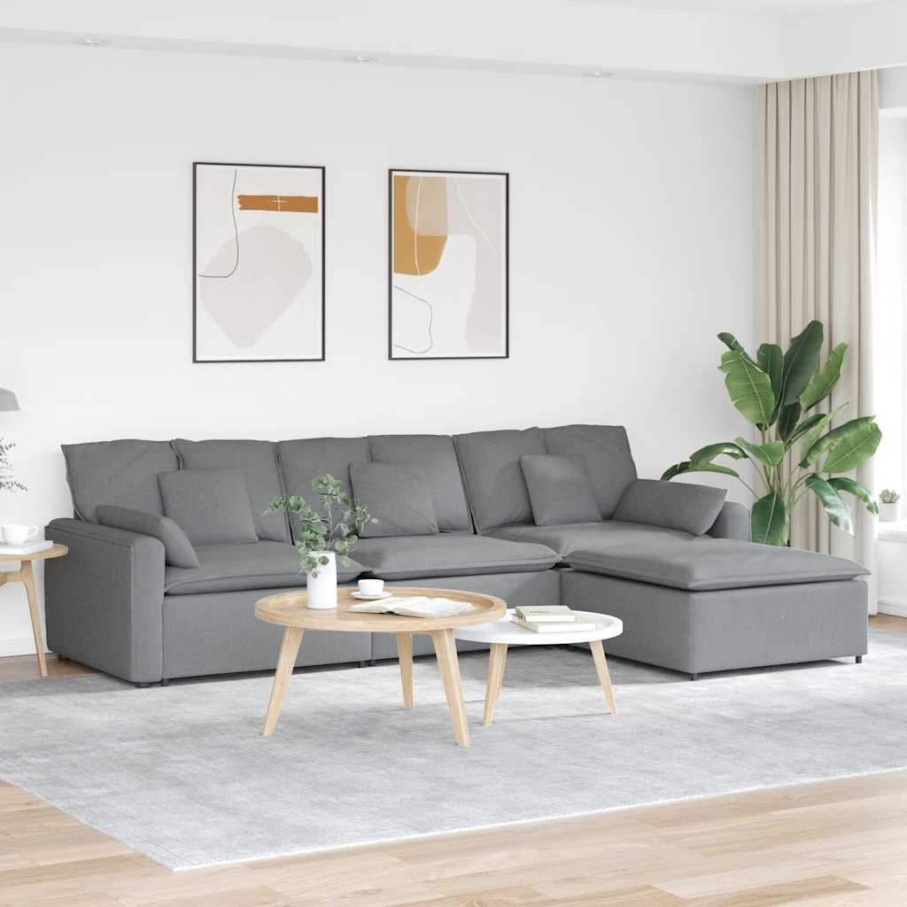 vidaXL Modulaire bank met voetenbank en kussens lichtgrijs