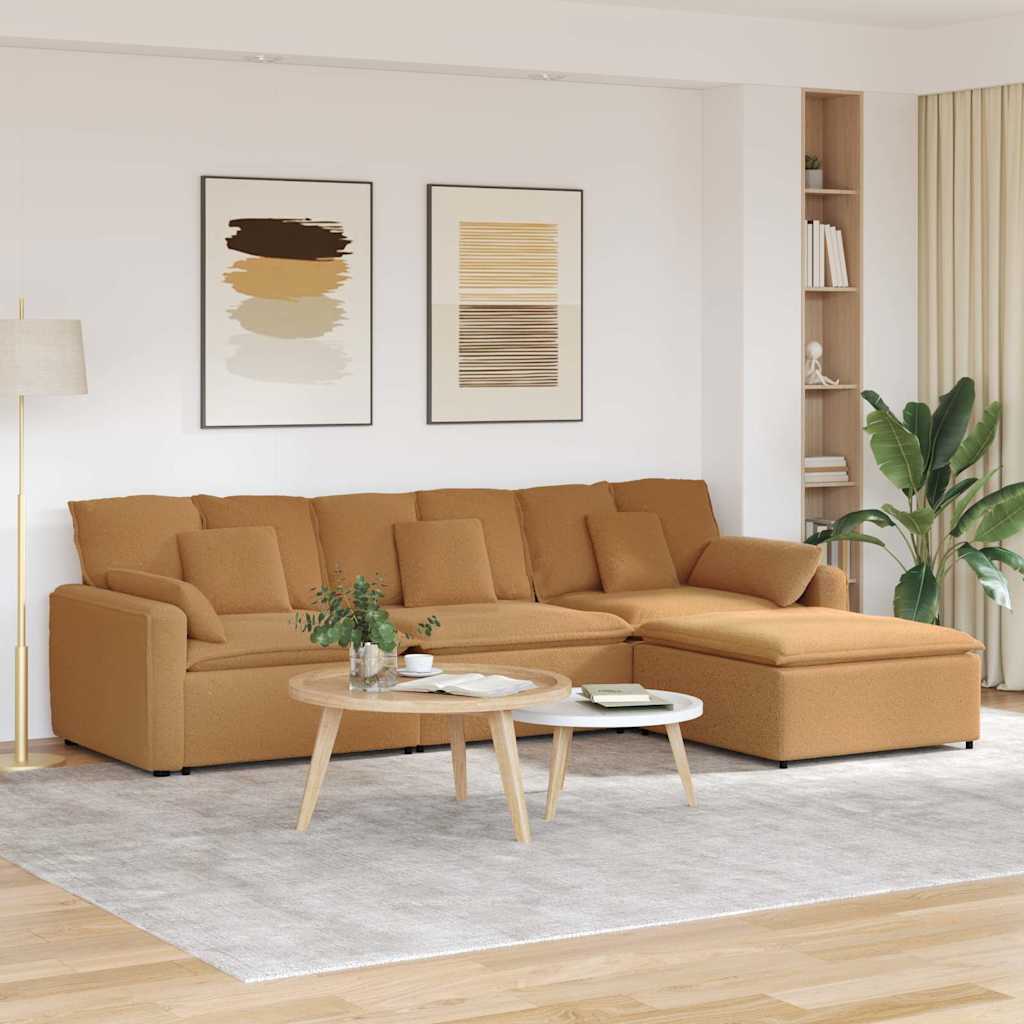 vidaXL Modulaire bank met voetenbank en kussens beige