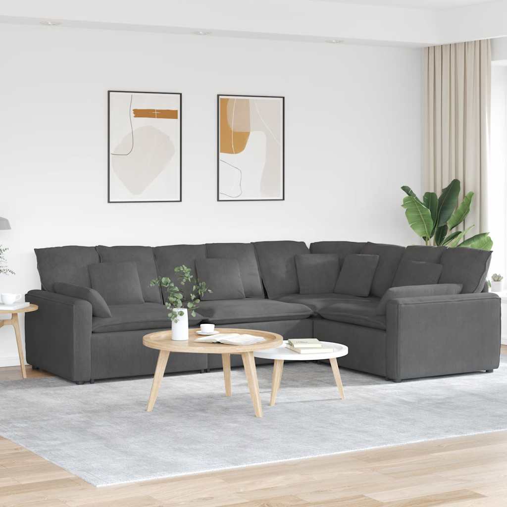 vidaXL Modular Sofa with Cushions Corduroy Fabric Light Grey