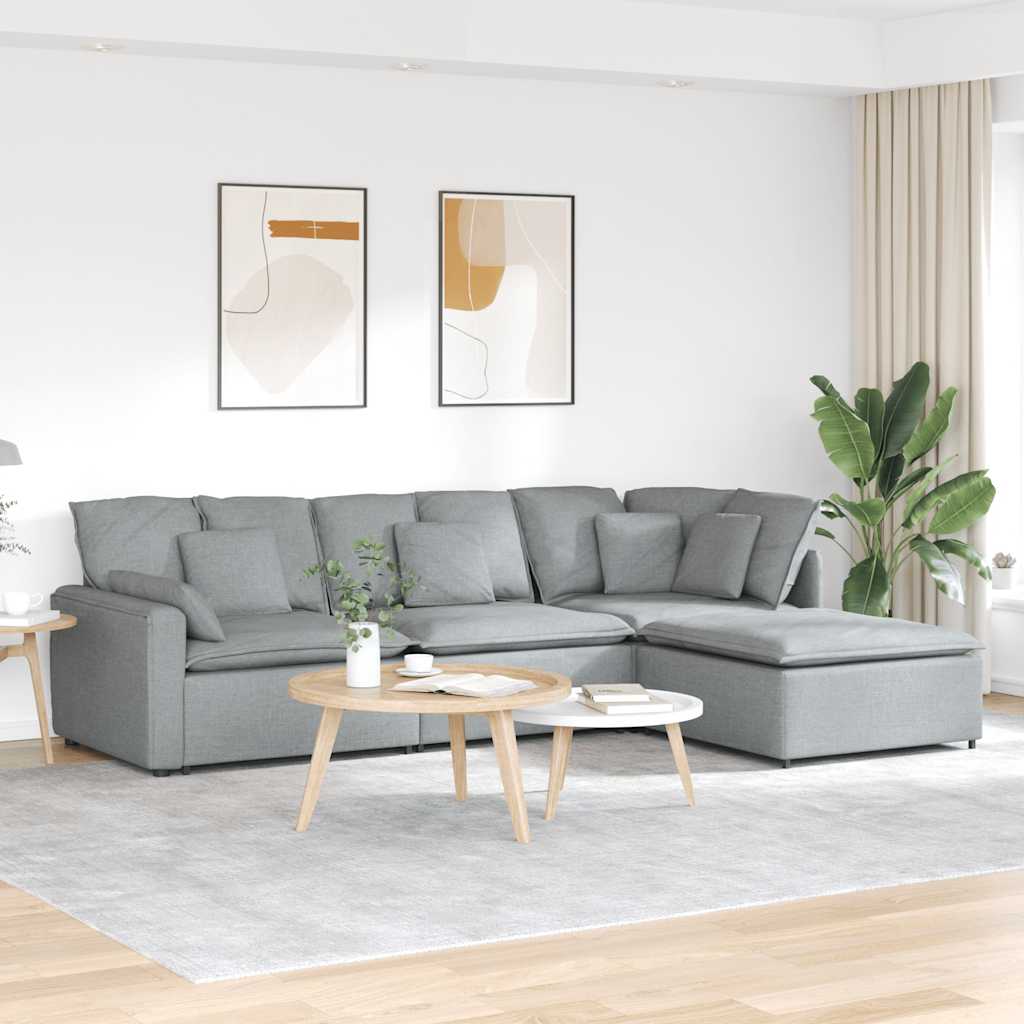 vidaXL Modulaire bank met voetenbank en kussens stof lichtgrijs