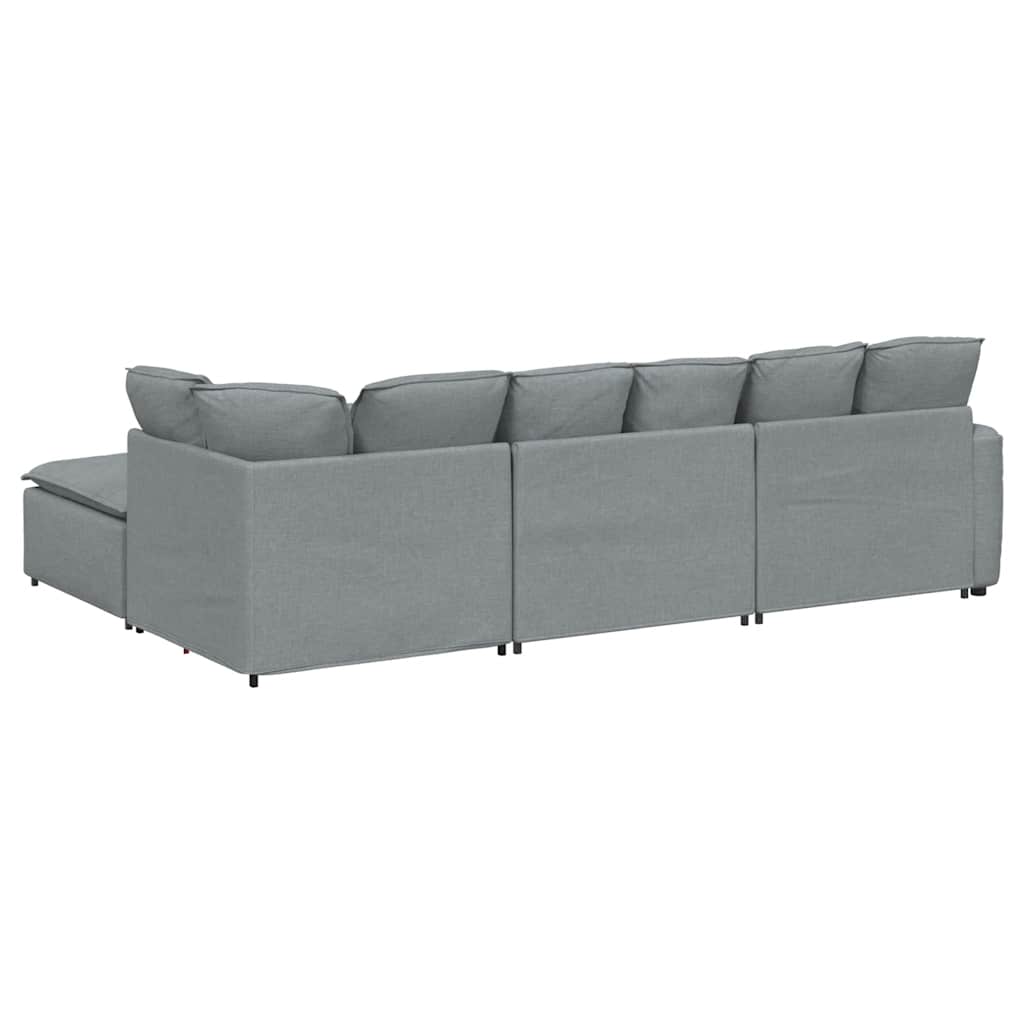 vidaXL Modulaire bank met voetenbank en kussens stof lichtgrijs