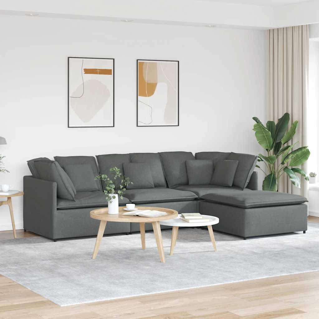 vidaXL Modulaire bank met voetenbank en kussens stof donkergrijs