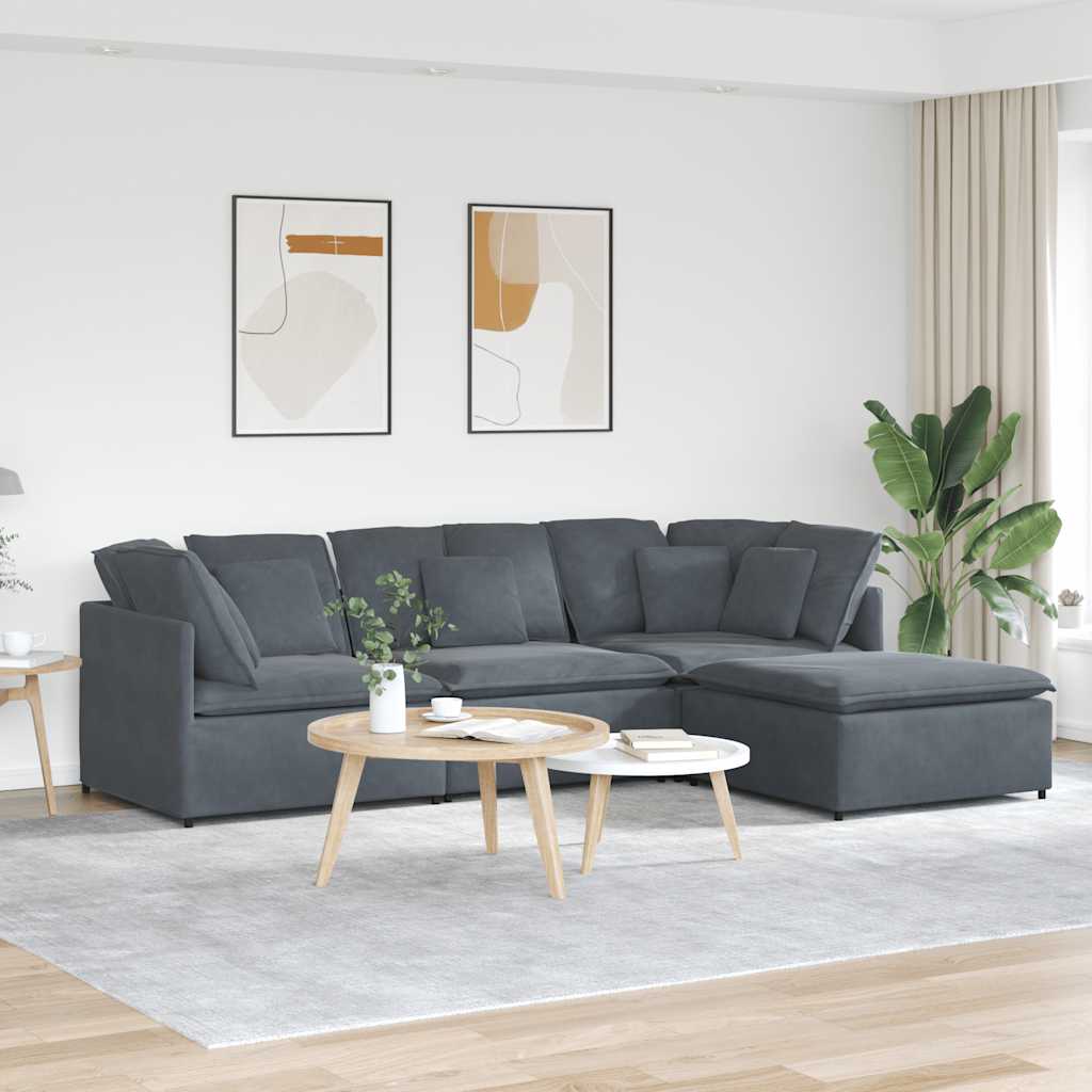 vidaXL Modulaire bank met voetenbank en kussens fluweel donkergrijs