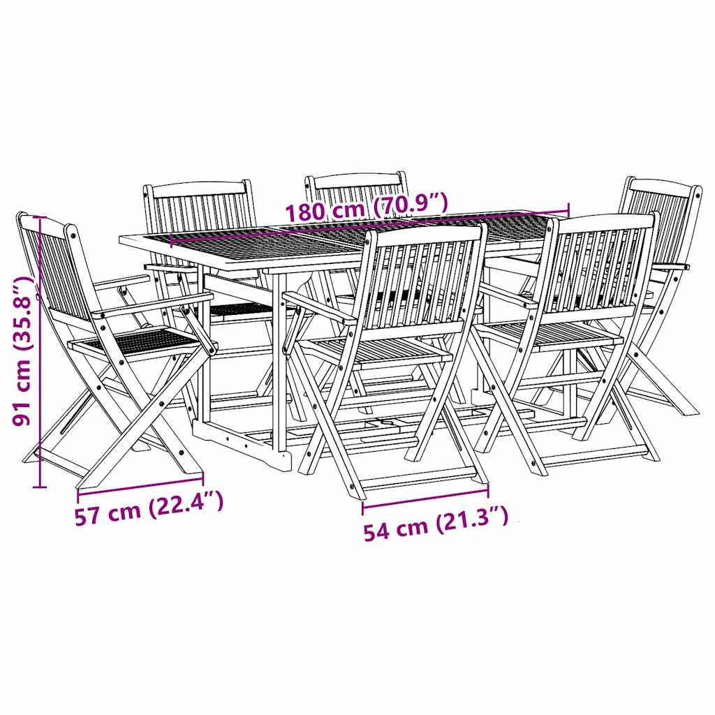 vidaXL 7-Piece Garden Dining Set 180x90x75 cm Solid Acacia Wood