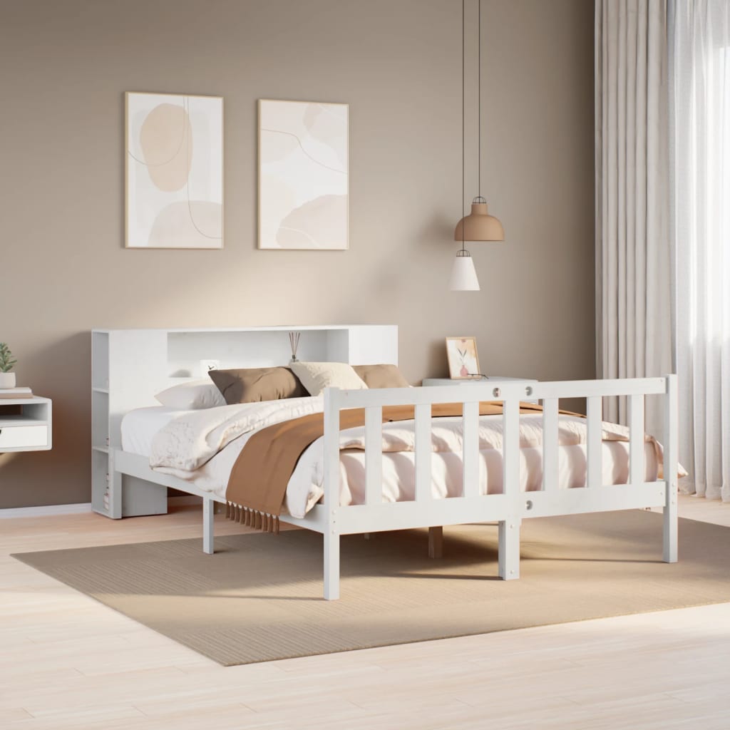 vidaXL Bed met boekenkast zonder matras grenenhout wit 120x190 cm
