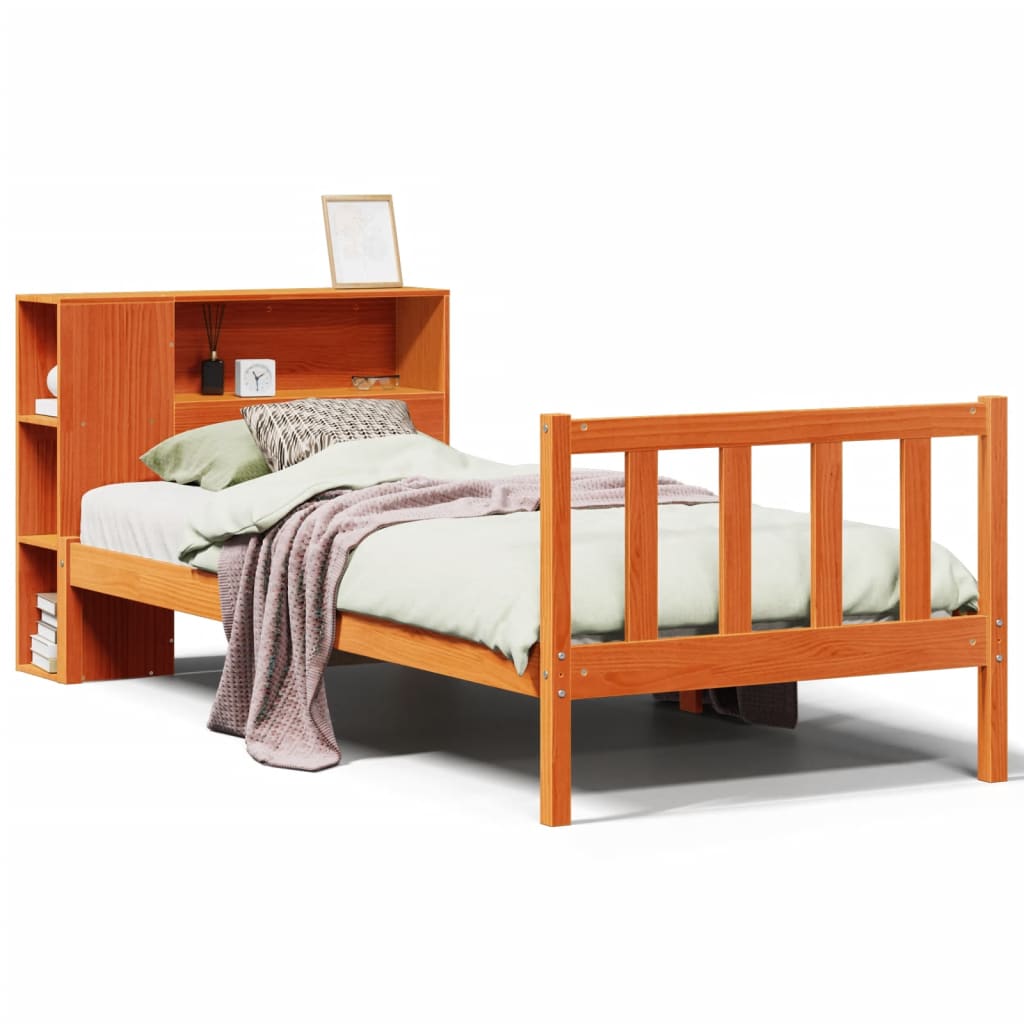 vidaXL Bed met boekenkast zonder matras massief grenenhout 90x190 cm