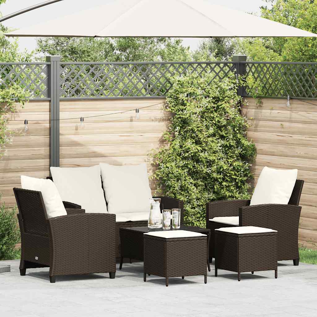 vidaXL 6-delige Loungeset met kussens poly rattan zwart