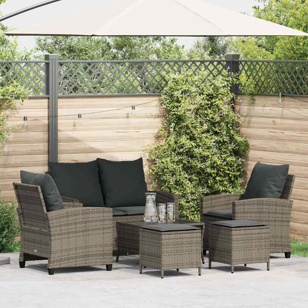 vidaXL 6-delige Loungeset met kussens poly rattan zwart